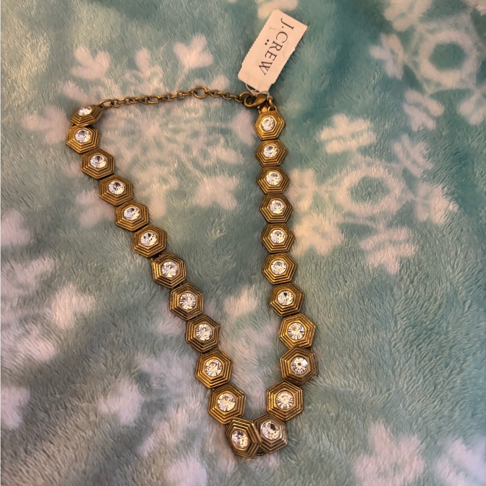 J. Crew Gold and Diamond Look Hexagon Necklace NEW!